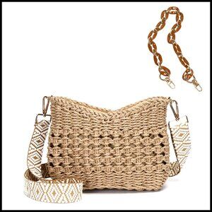 Straw Woven Crossbody Bag Boho Chic Summer Beach Purse Handmade Shoulder Bag